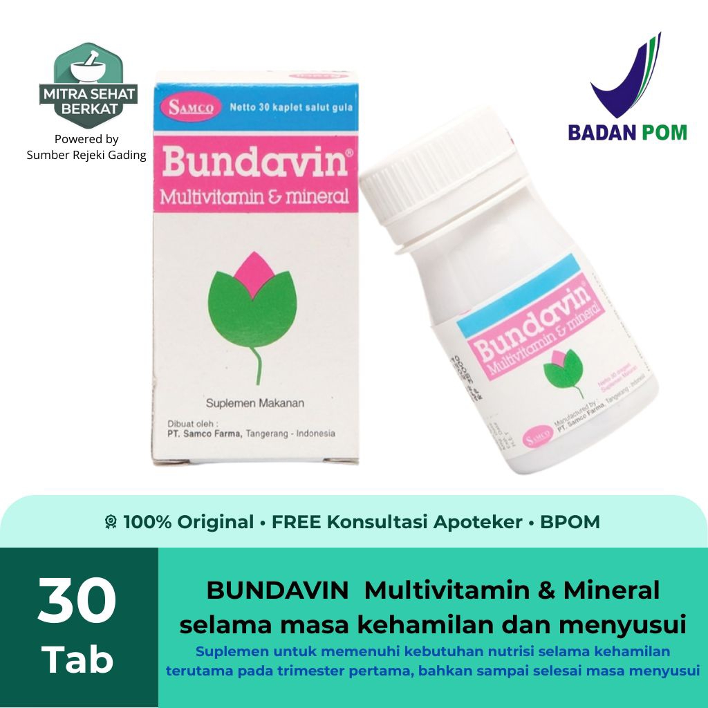 Bundavin Multivitamin Ibu Hamil Menyusui Pot 30 Tablet