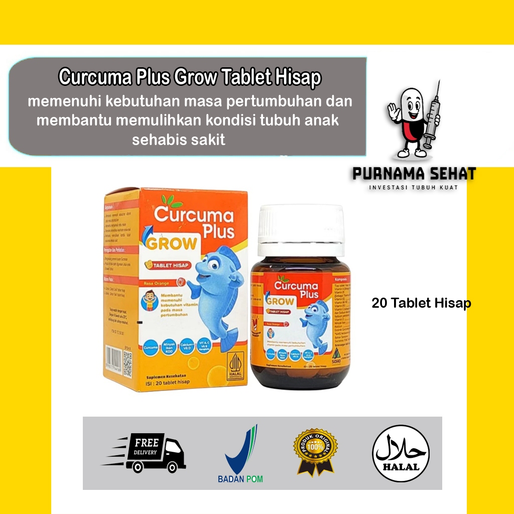 Curcuma Plus Grow | Rasa Jeruk | 20 Tablet Hisap | Suplemen Penambah Nafsu Makan Anak
