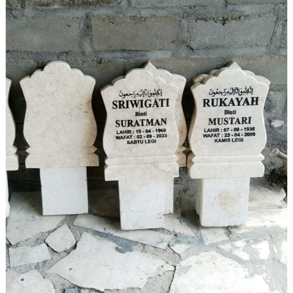 Papan Batu Nisan Marmer Asli ( Satu Bagian) / Papan Batu Nisan Makam Tancap/ Batu Nisan Marmer Gloss