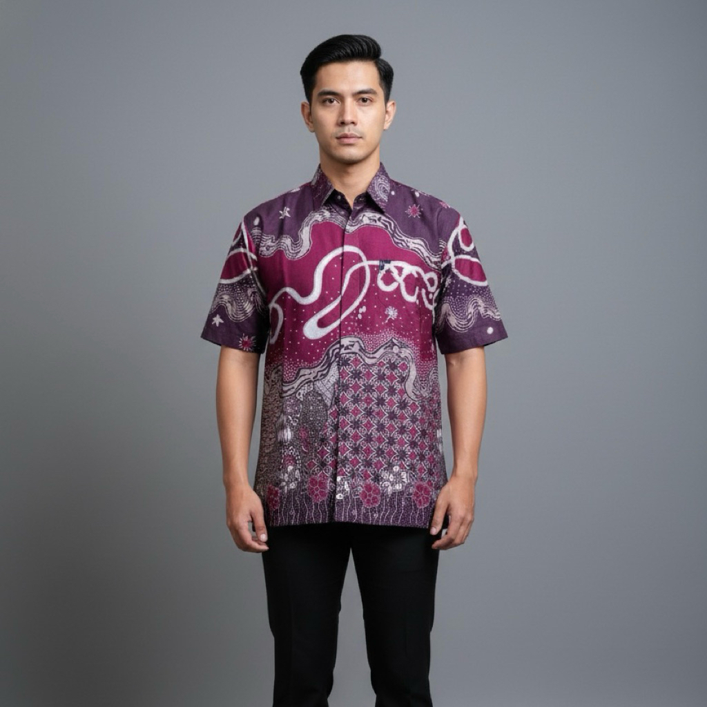 Terbaru kemeja batik ekslusive lapis furing lengan pendek panjang Kawung Magenta