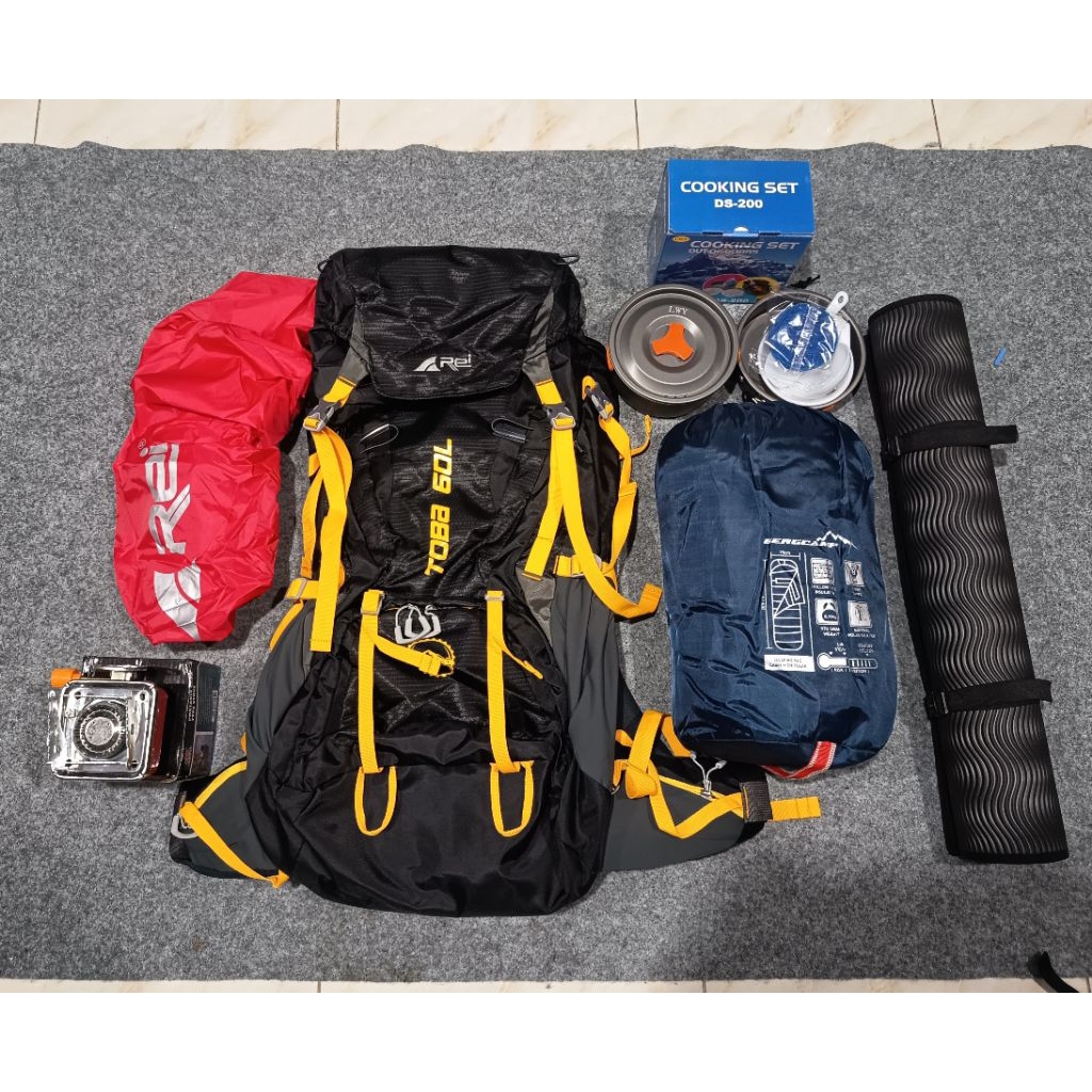 paket mendaki gunung merk AREI komplit paketan pendaki gunung perlengkapan outdoor