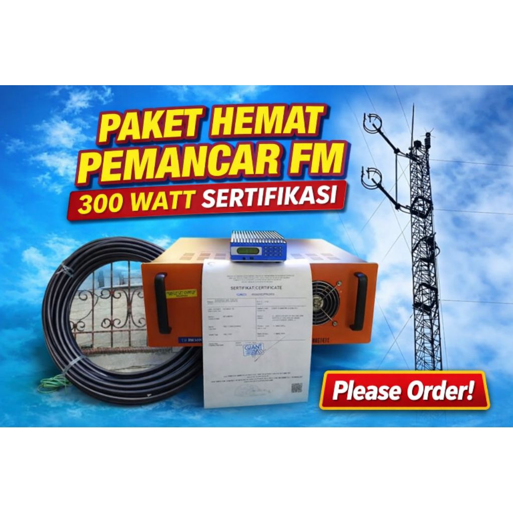 Transmitter FM Stereo PLL LCD 300 Watt Full Protek Exciter Sertifikasi Lengkap Antena Single ring 2 