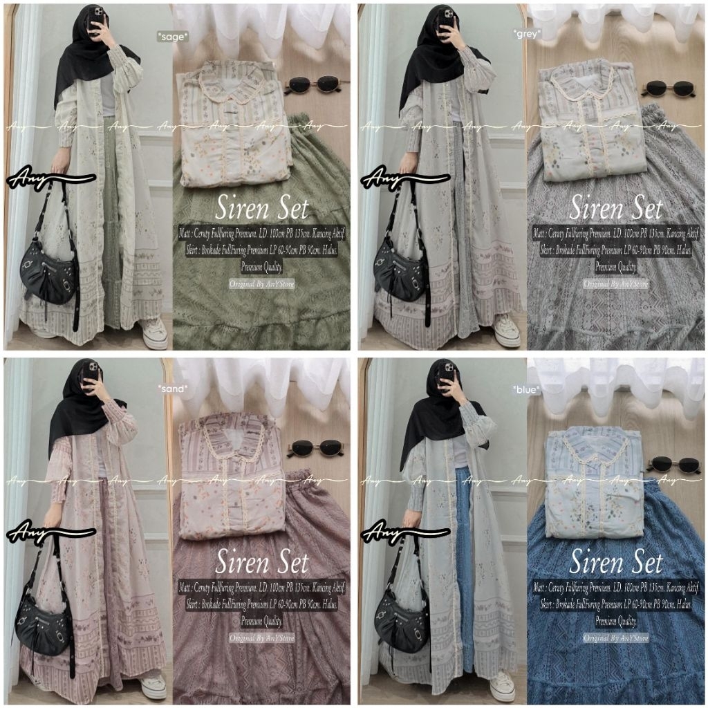 siren hayna set one set rok wanita kekinian setelan long outer ceruty motif by A.N.Y rok panjang bru