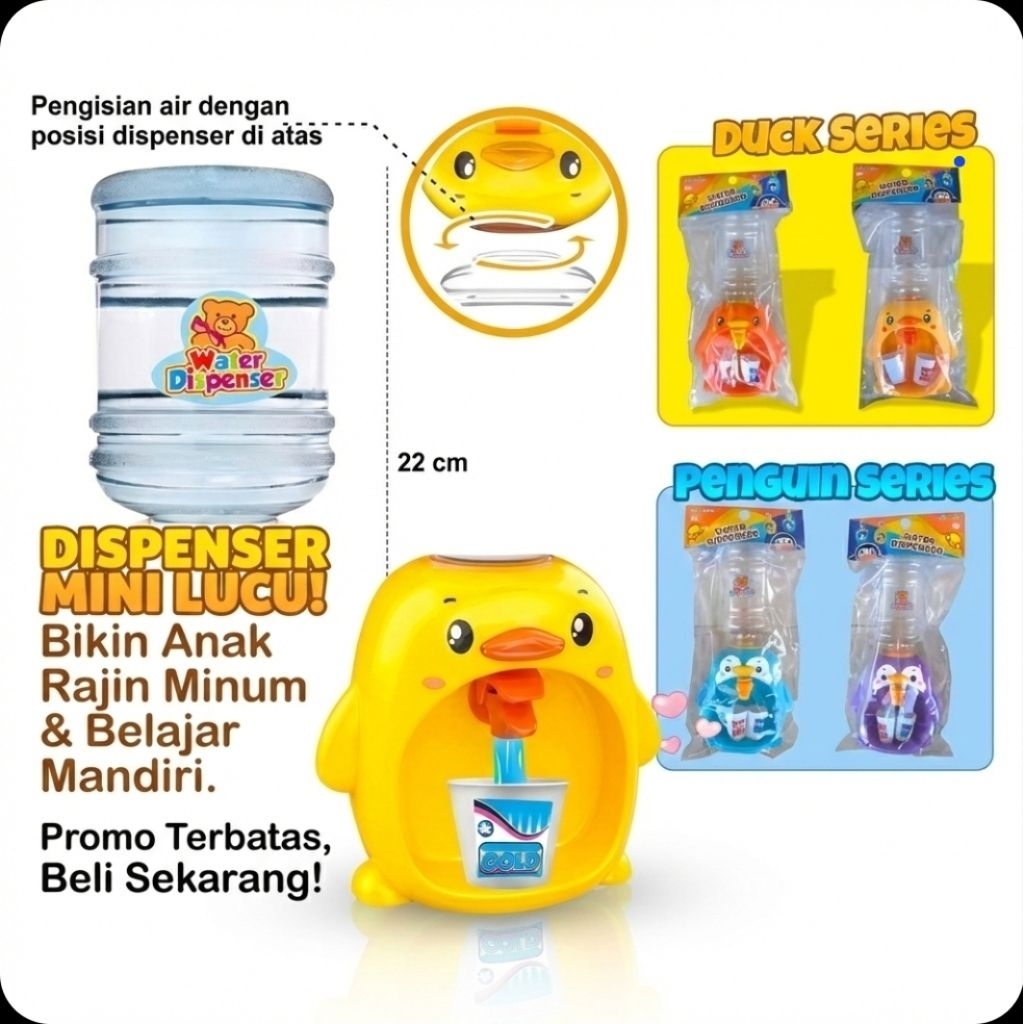 Mainan Dispenser Air Mini Galon Anak Karakter Hewan Lucu Free Gelas - DISPENSER KTG