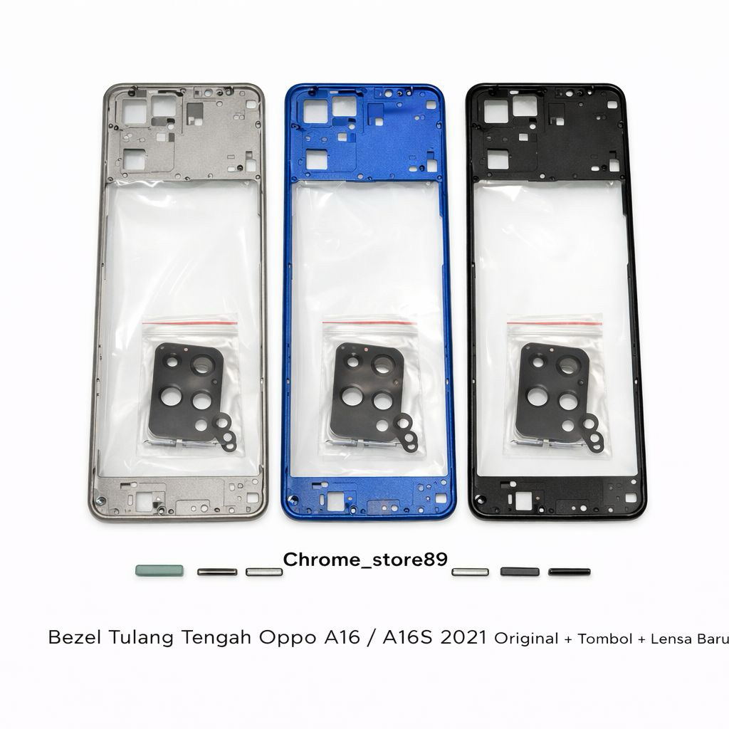 Bezel Tulang Tengah Oppo A16 / A16S 2021 Original + Tombol + Lensa Baru