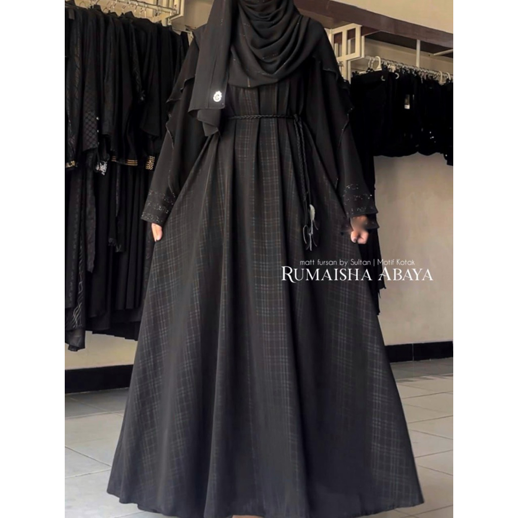 Abaya hitam Rumaisha | abaya fursan saudi | abaya unik temboro