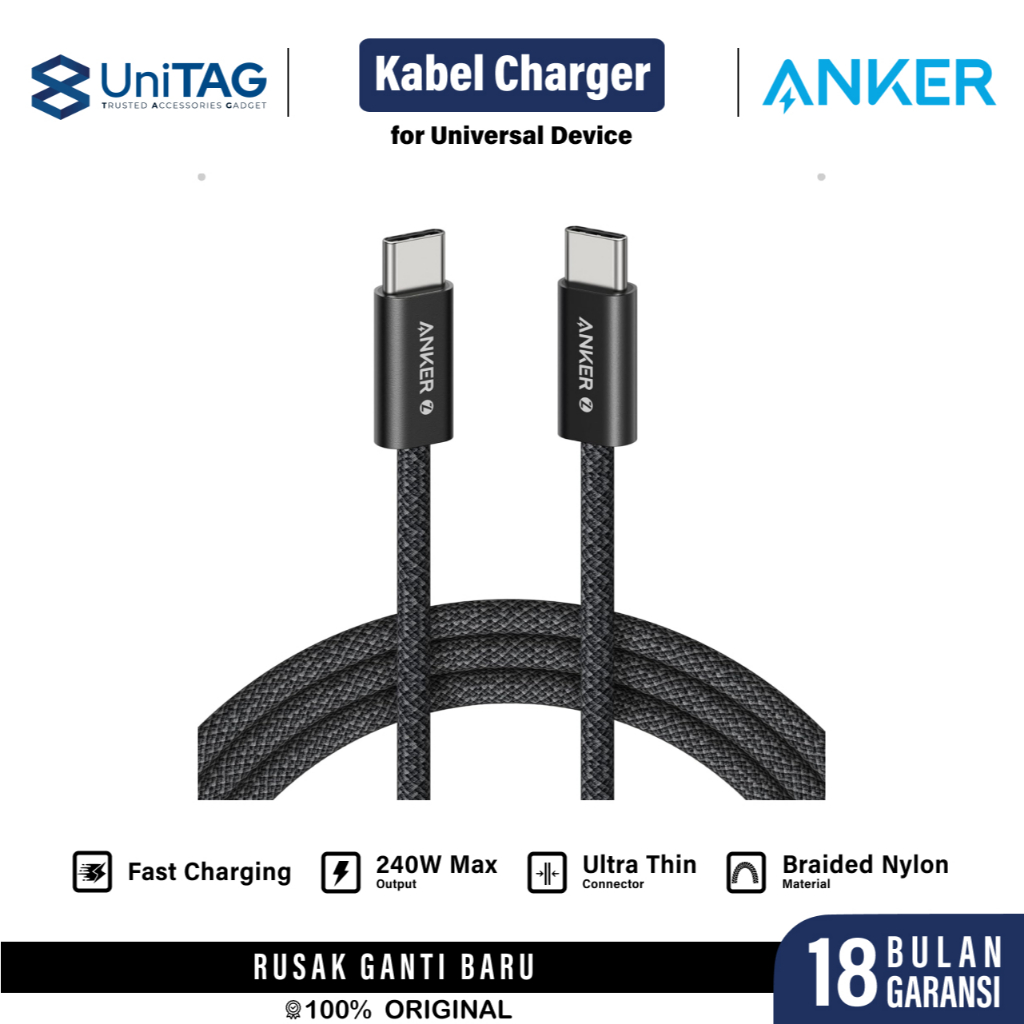 Anker Kabel Charger USB C - USB C 240W Braided 1.8m Zolo - Black A8060H12