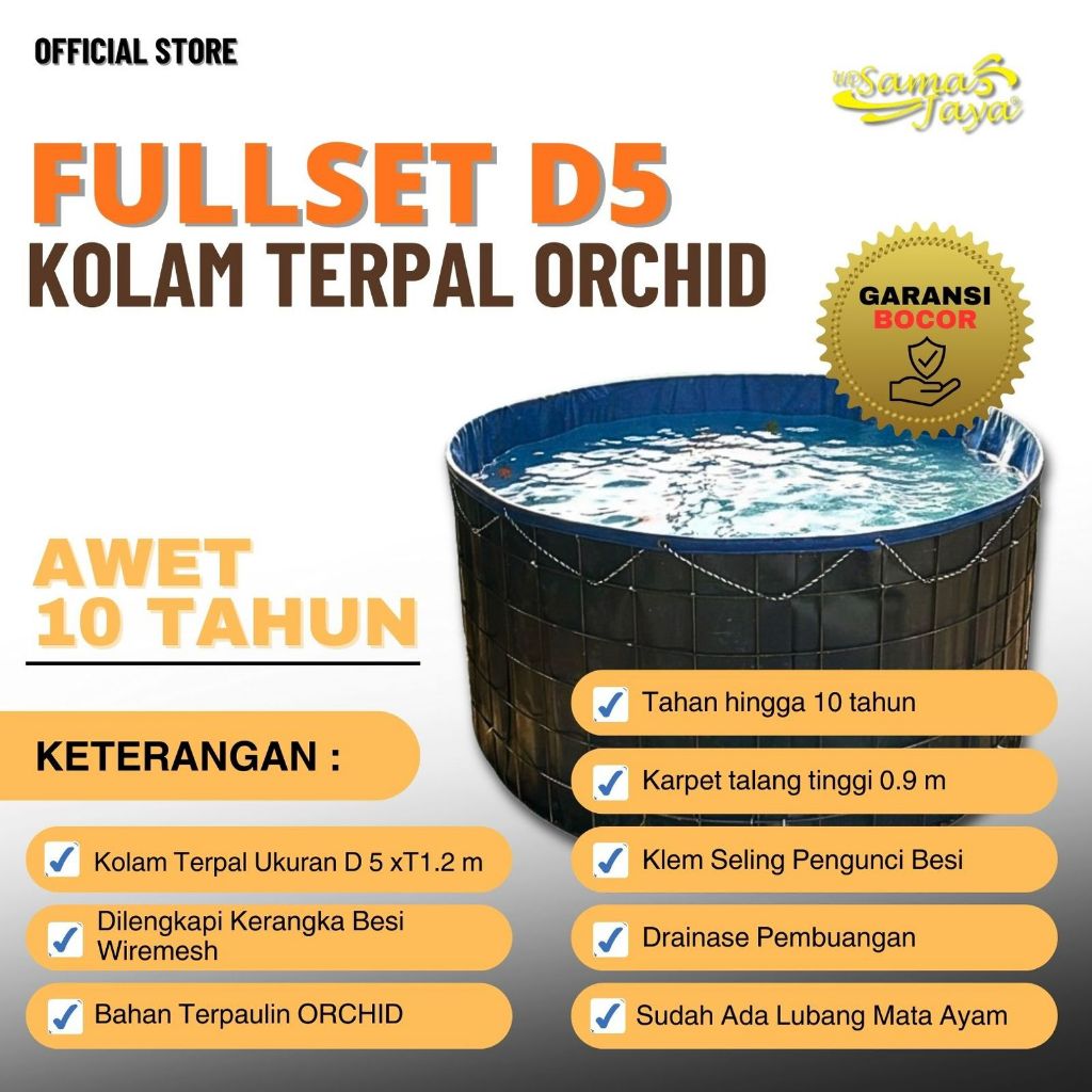 Kolam Terpal Bulat D5 Paket Komplit Bahan Terpal Semi Karet ORCHID - Kolam Ikan