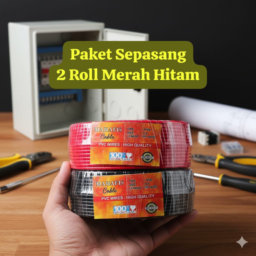 Paket Sepasang 2 Roll Merah Hitam Kabel listrik MAHAFIS kawat tunggal. kabel instalasi listrik serba