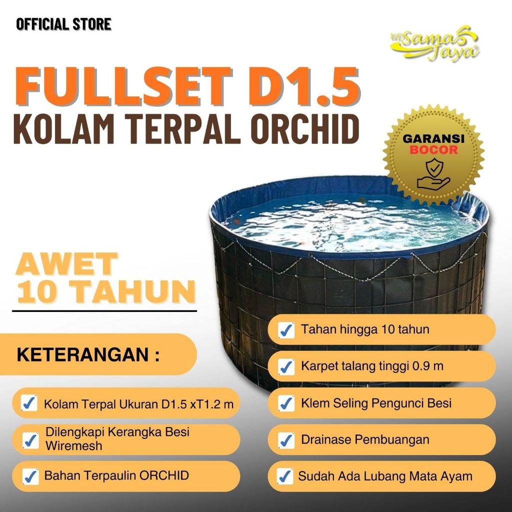 Kolam Terpal Bulat D1,5m dan Kerangka Besi - Kolam Ikan - Kolam Orchid Paket Komplit