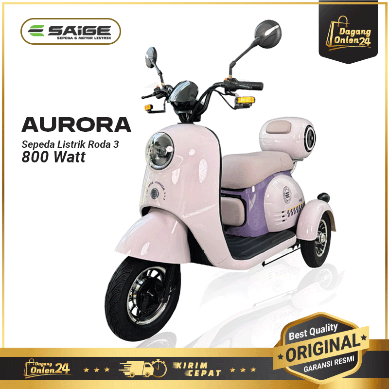 Sepeda Listrik Roda 3 SaiGe AURORA Anti Air Sepedah Listrik Roda Tiga E bike Untuk Dewasa Garansi