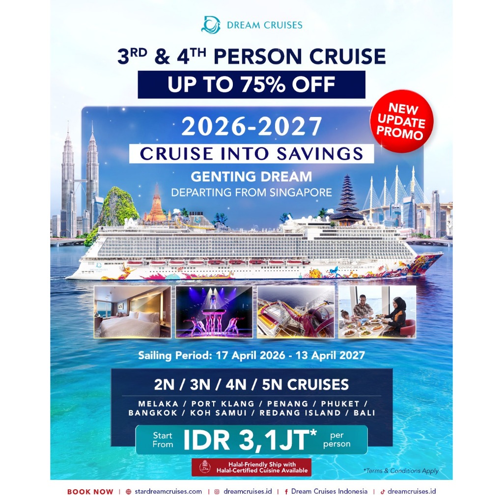 Paket Cruise Mewah Genting Dream 2026–2027 | Berangkat Singapore | Promo Diskon 75%