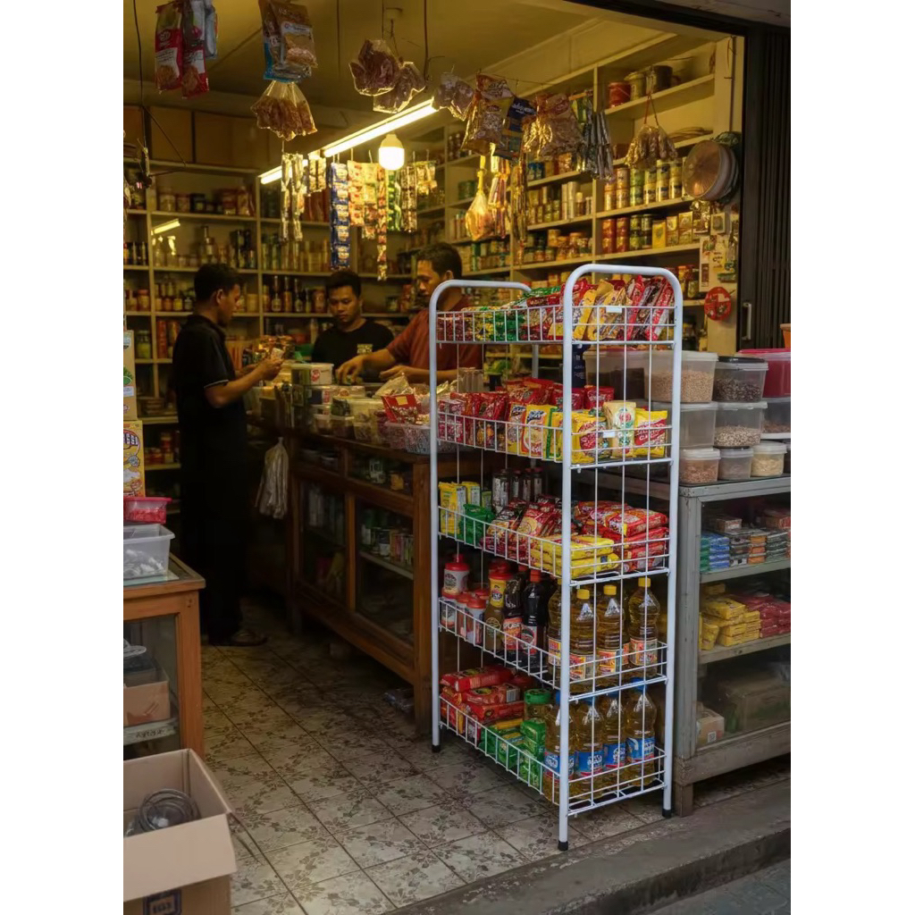 rak chiki jumbo ekonomi + roda 4pcs 360°/Rak keranjang jajan/Rak snack/Rak mini market/rak jualan se