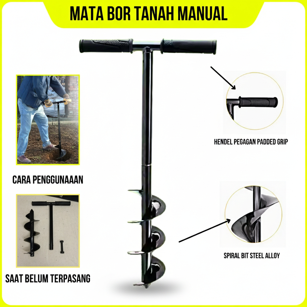 Mata BOR Tanah Manual Mata Bor Biopori Tanah Ukuran 10 cm Tanpa Listrik Ramah Lingkungan