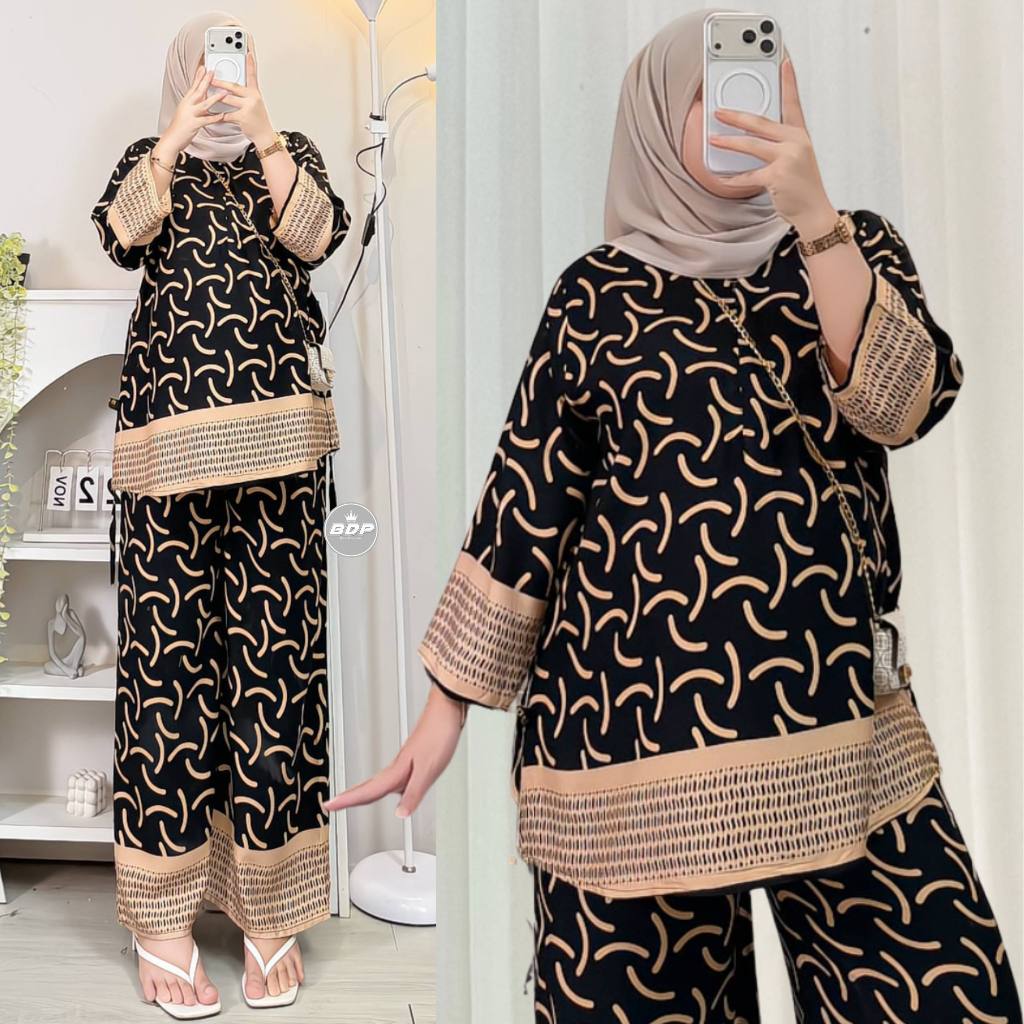 Ariefa Batik - BAJU SETELAN JELITA TERBARU 2025 - ONE SET WANITA RAYON MOTIF ADEM BUSUI ATASAN BAWAH