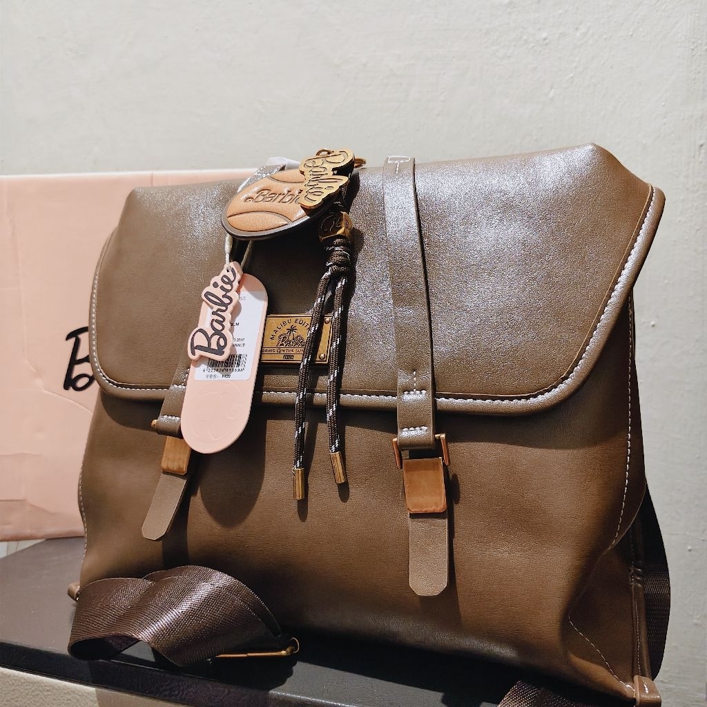 TAS RANSEL 2IN1 SHOLDER BARBIE OFFICIAL STORE MALIBU EDITION KULIT SAPI ASLI BROWN TAS HAMPERS LEBAR