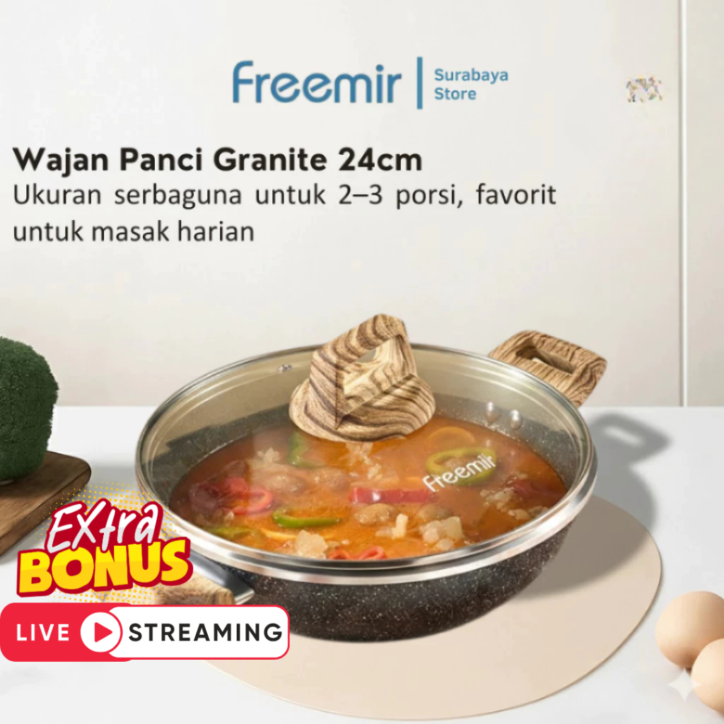 [Surabaya] freemir Wajan Panci Granite 24cm Anti Lengket Penggorengan Serbaguna Premium