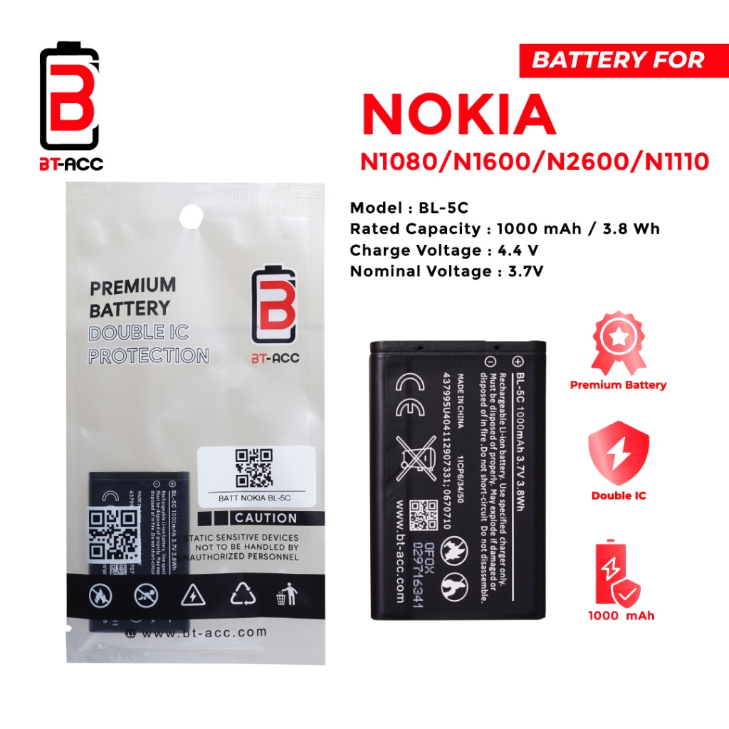 BL-5C Battery Nokia 1208 1209 1280 1600 1616 1650 Batre Nokia 1100 1101 Baterai Nokia BL5C 1110 1110