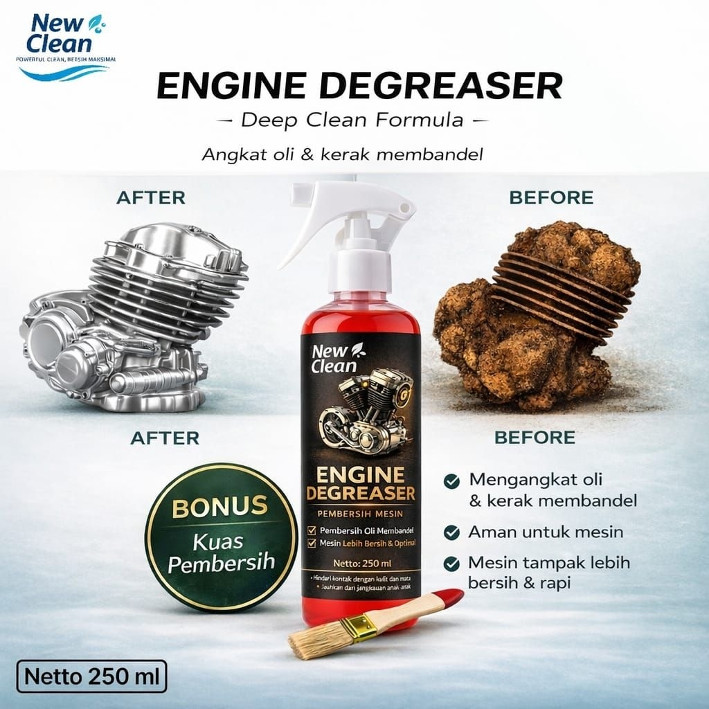 ENGINE DEGREASER 250ml - pembersih blok mesin Motor Mobil NEW CLEAN, ampuh angkat Kerak