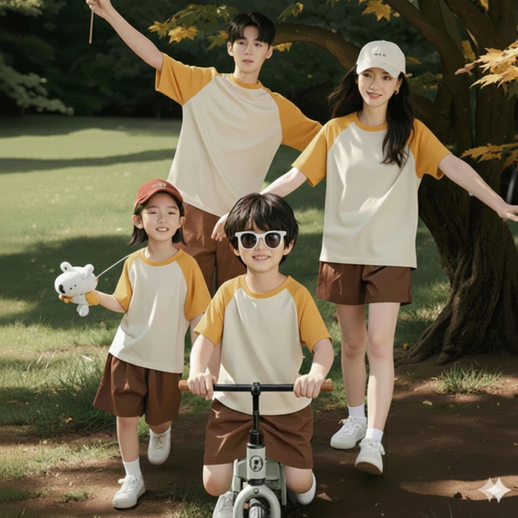 (PREMIUM QUALITY) LIGHT BROWN - MUSTARD : KAOS RAGLAN COUPLE KELUARGA 2 WARNA/ COUPLE KELUARGA KOMBI