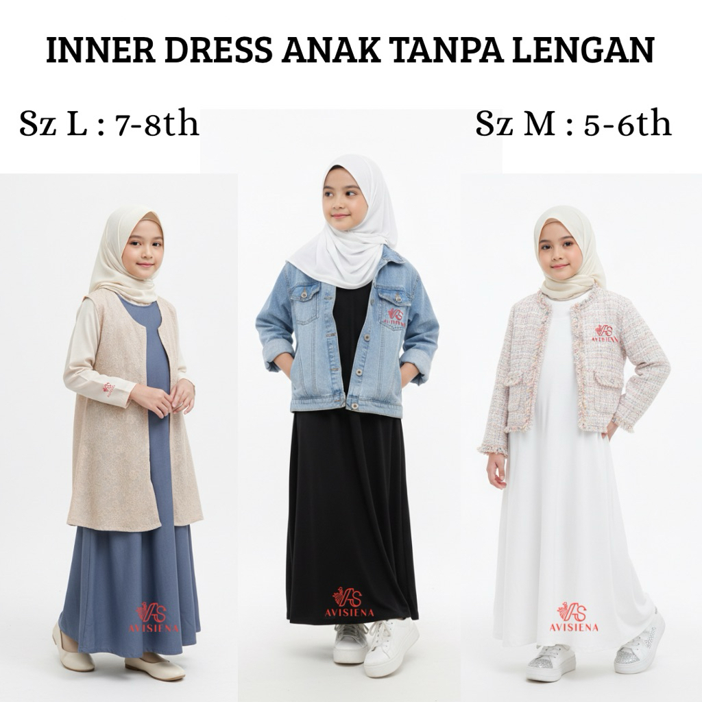 Avisiena - M L OOTD Inner Dress Anak Perempuan Premium DALAMAN Gamis ANAK tanpa lengan