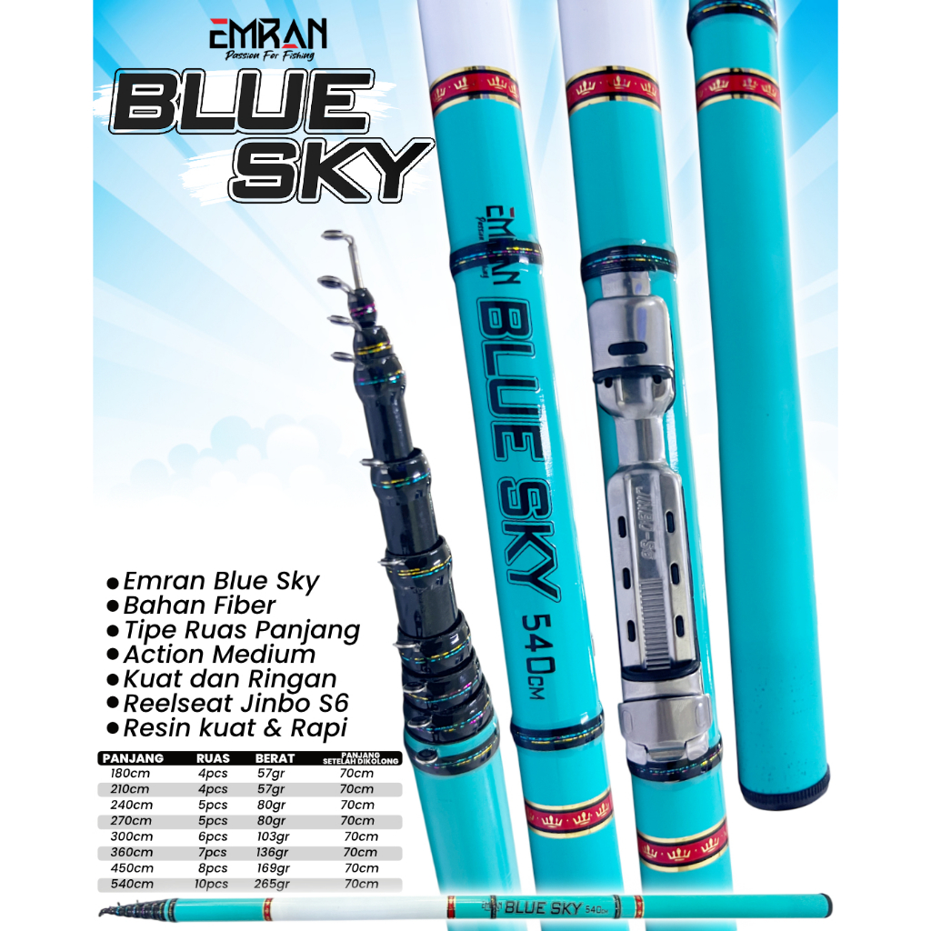 Set Lengkap Pancing Tegek Kolong Emran Blue Sky Sudah Kolong Siap Pakai Joran