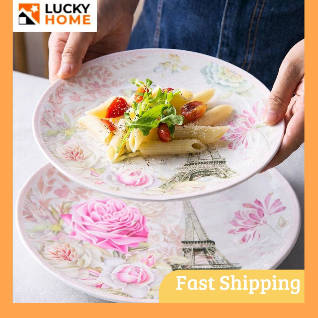 FANYBELLA | Piring Makan Keramik Ceper Full Shabby Chic Mewah Import Prasmanan Set isi 6 Buah QUEEN 