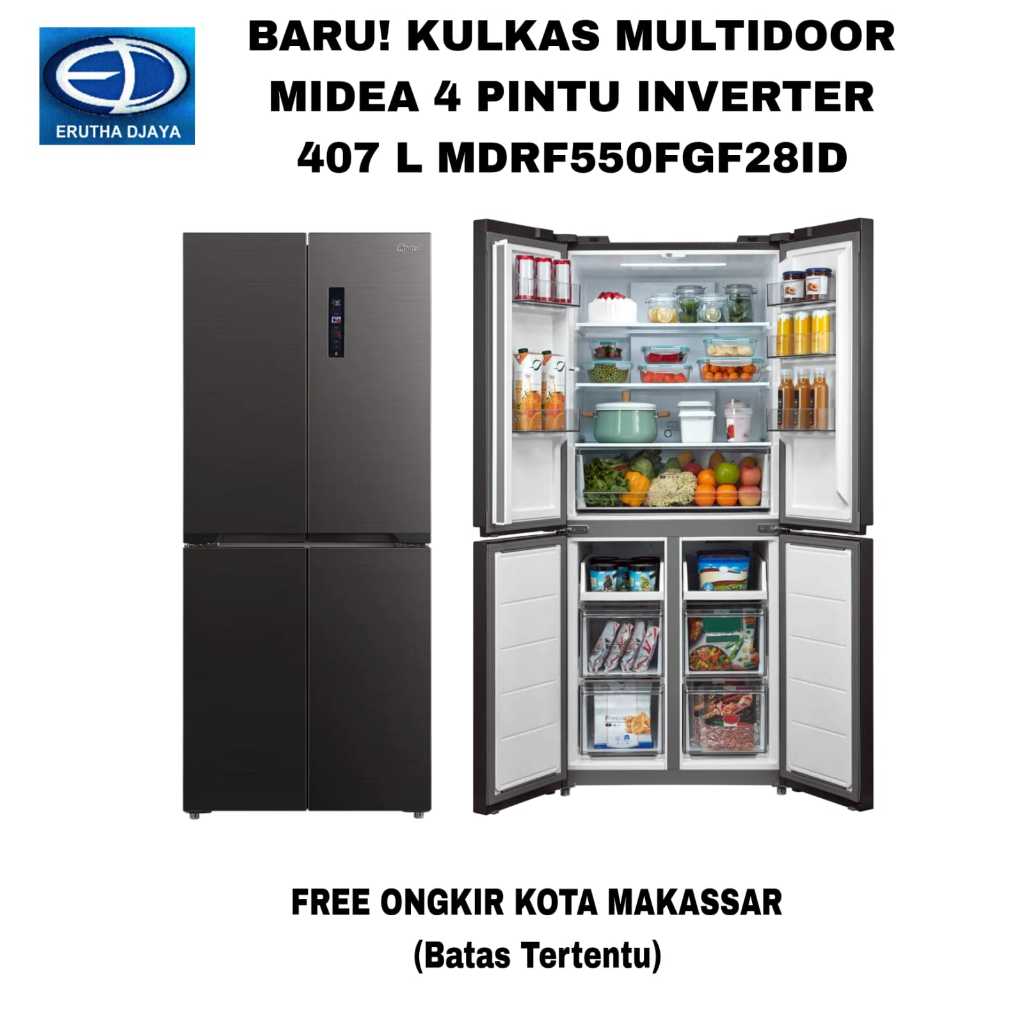 KULKAS MULTIDOOR MIDEA 4 PINTU INVERTER 407 L MDRF550FGF28ID