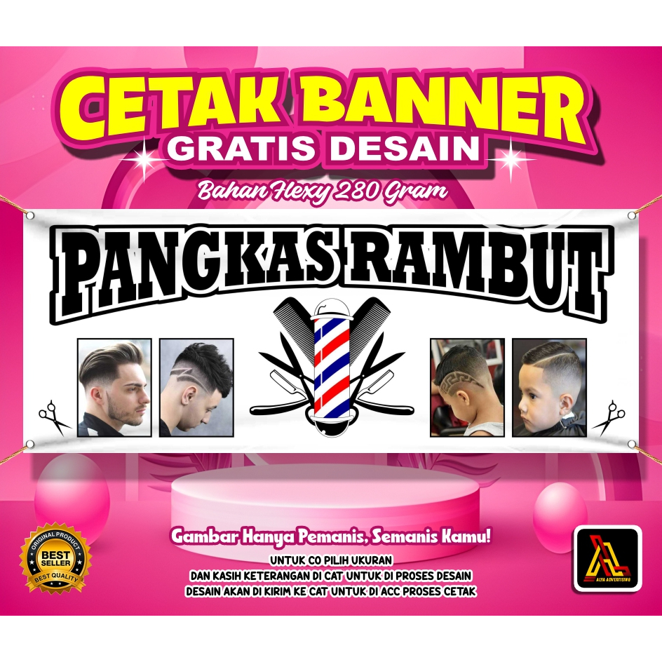 CETAK BANNER BARBERSHOP BAHAN KOREA FLEXY 280 GRAM FREE DESAIN