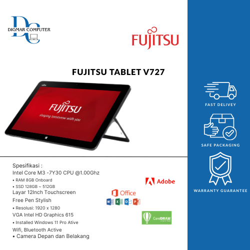 Fujitsu Tablet V727 Intel Core M3 RAM 8GB SSD 256GB 12 Inch Touchscreen + Stylus Windows 11 Pro