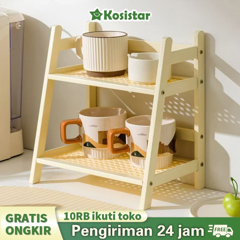 Kosistar Rak Meja Bambu Minimalis Serbaguna - Organizer Meja Kantor, Rak Buku & Rak Bumbu Aesthetic