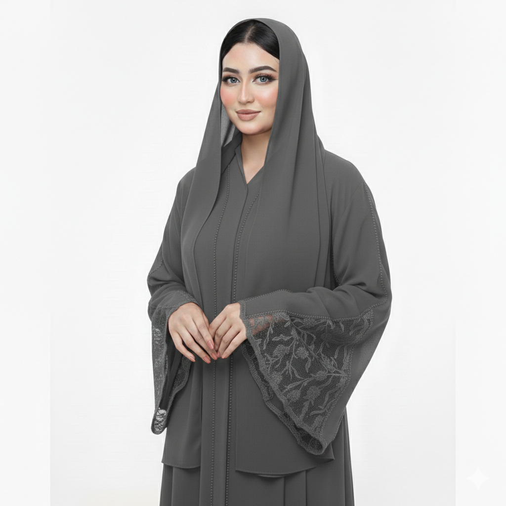 HEELA ABAYA Azalea Brukat Abu Abu