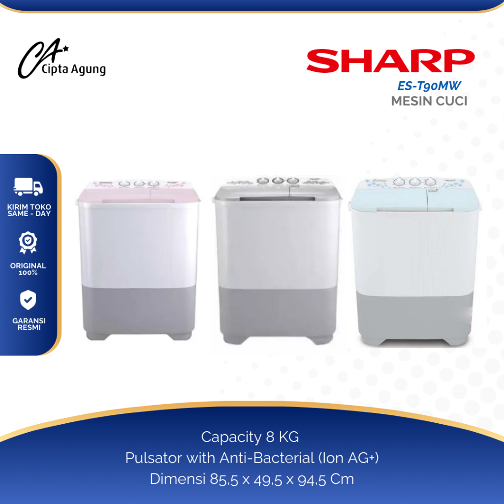 SHARP MESIN CUCI 2 TABUNG AQUOS 8KG 8 KG EST-90 MWPK EST-90 EST-90 MW PK EST90MWPK EST 90 EST90 MWPK