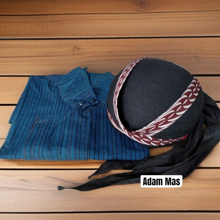 Baju Surjan Lurik Biru Peranakan Jogja/Baju Adat Jawa Laki Laki Dewasa/Baju Jawa Pria Dewasa