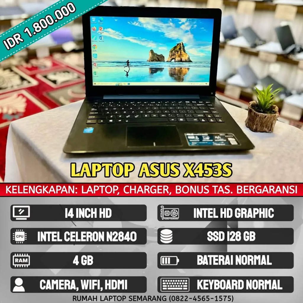 Laptop Asus X453S (second). Intel Celeron N2840. RAM 4 GB. SSD 128 GB