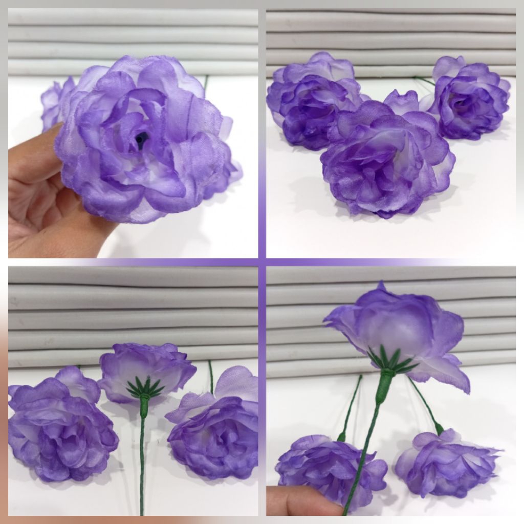 bunga semanggi mawar ungu satin kecil untuk sanggul