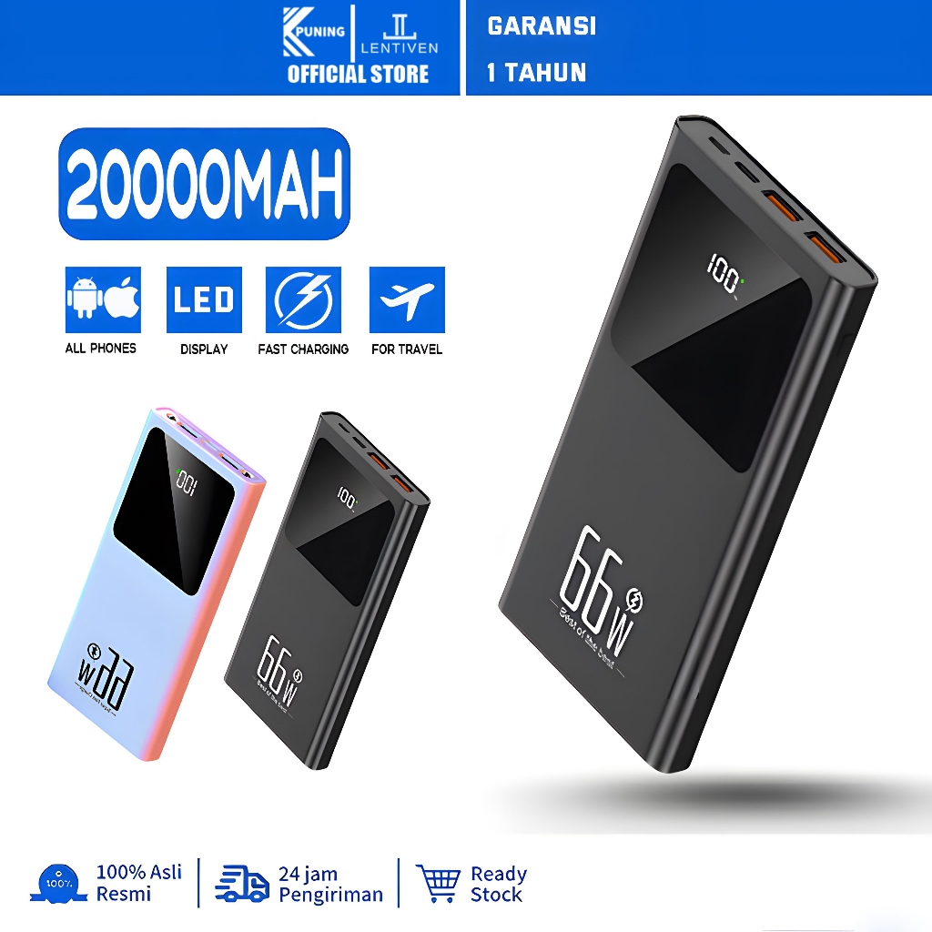 PUNING LENTIVEN POWERBANK 20000MAH MINI SIZE FAST CHARGING TYPE C MICRO IOS 67W
