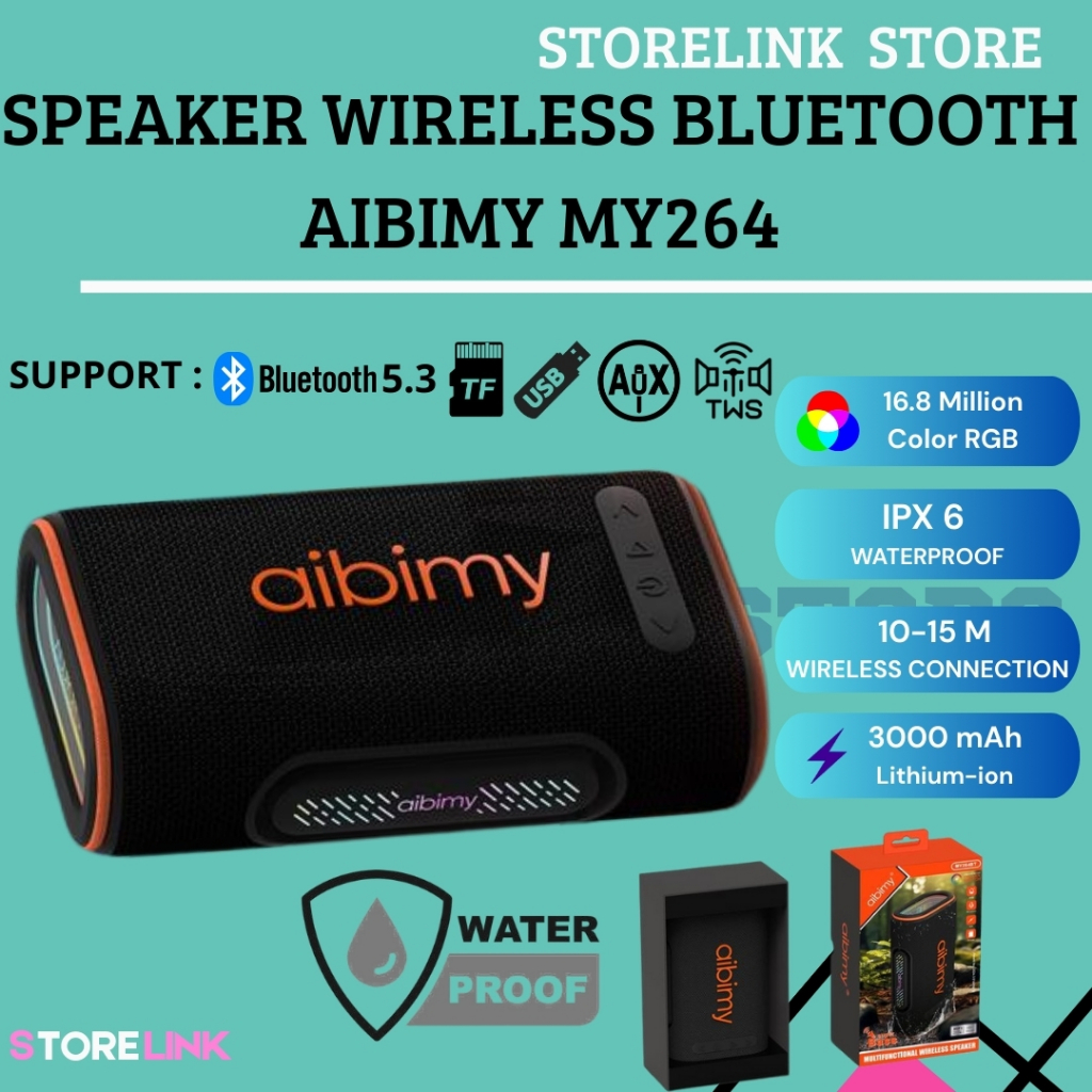 Speaker RGB AIBIMY MY264 Portable Waterproof Wireless Bluetooth Speaker 20W 6 Jam Pemutaran Speaker 