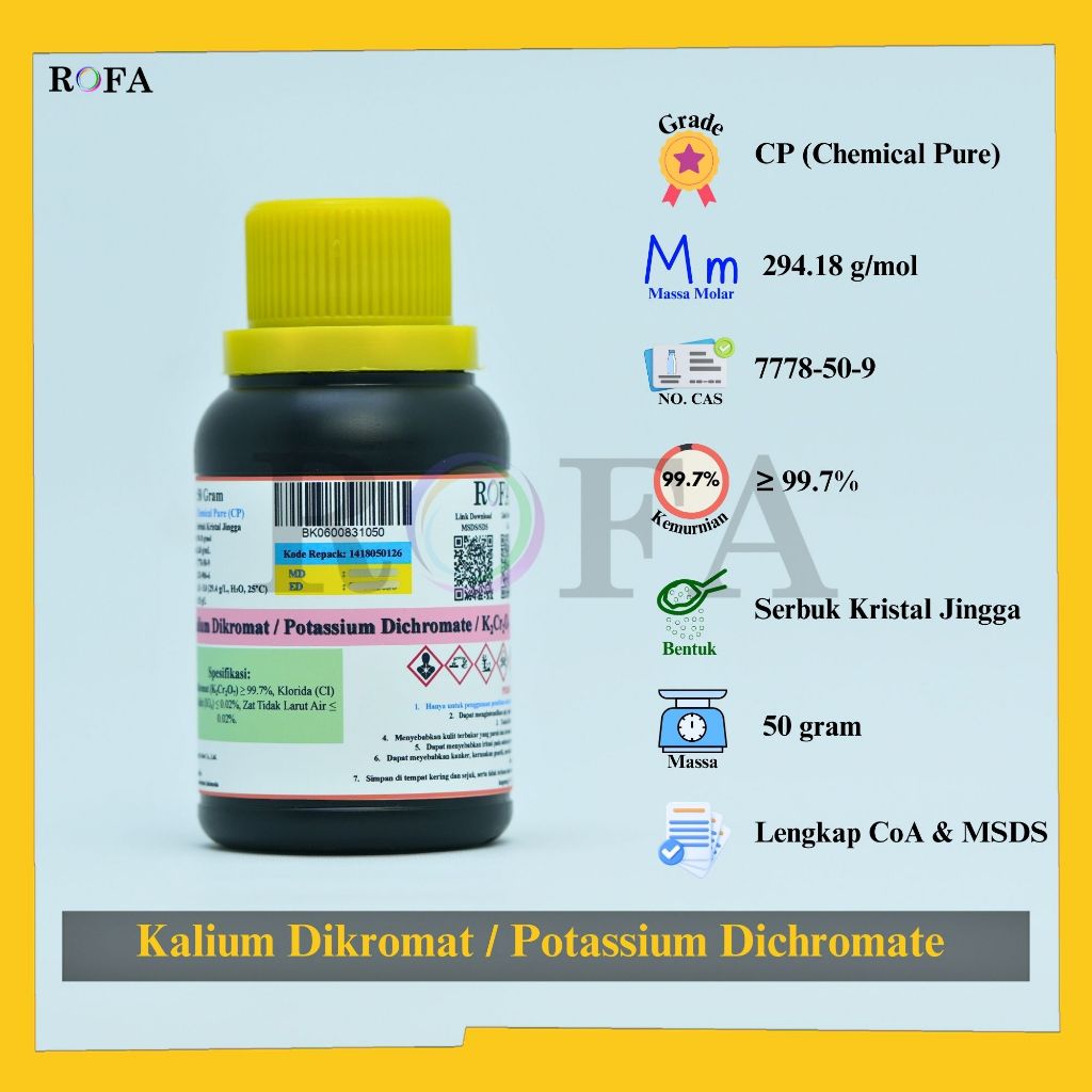 ROFA Kalium Dikromat / Potassium Dichromate / K2Cr2O7 CP 50 Gram