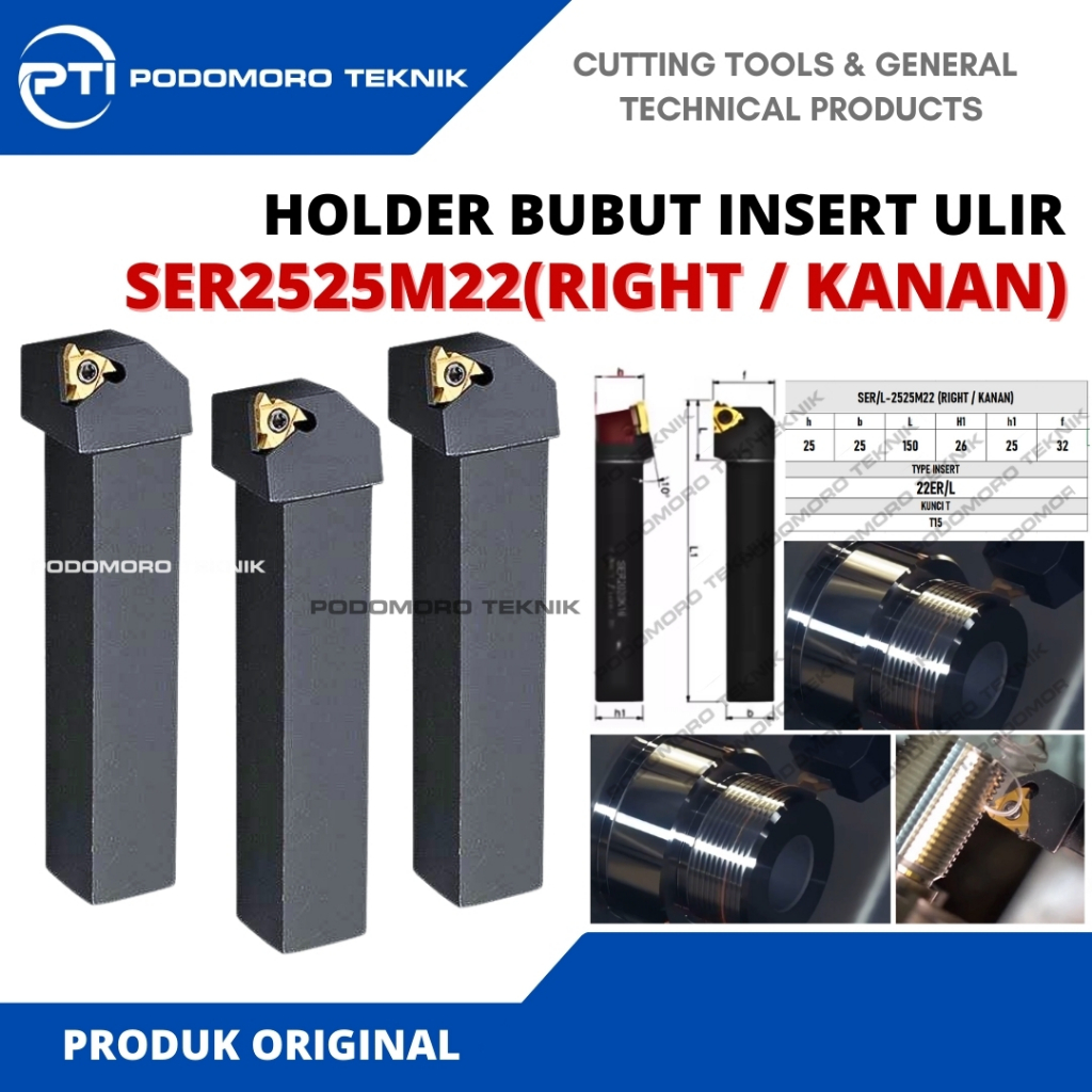 SER 2525-22 Holder Ulir Gagang Bubut Drat Ulir Luar Insert ER 22 Pisau Bubut Ulir Luar