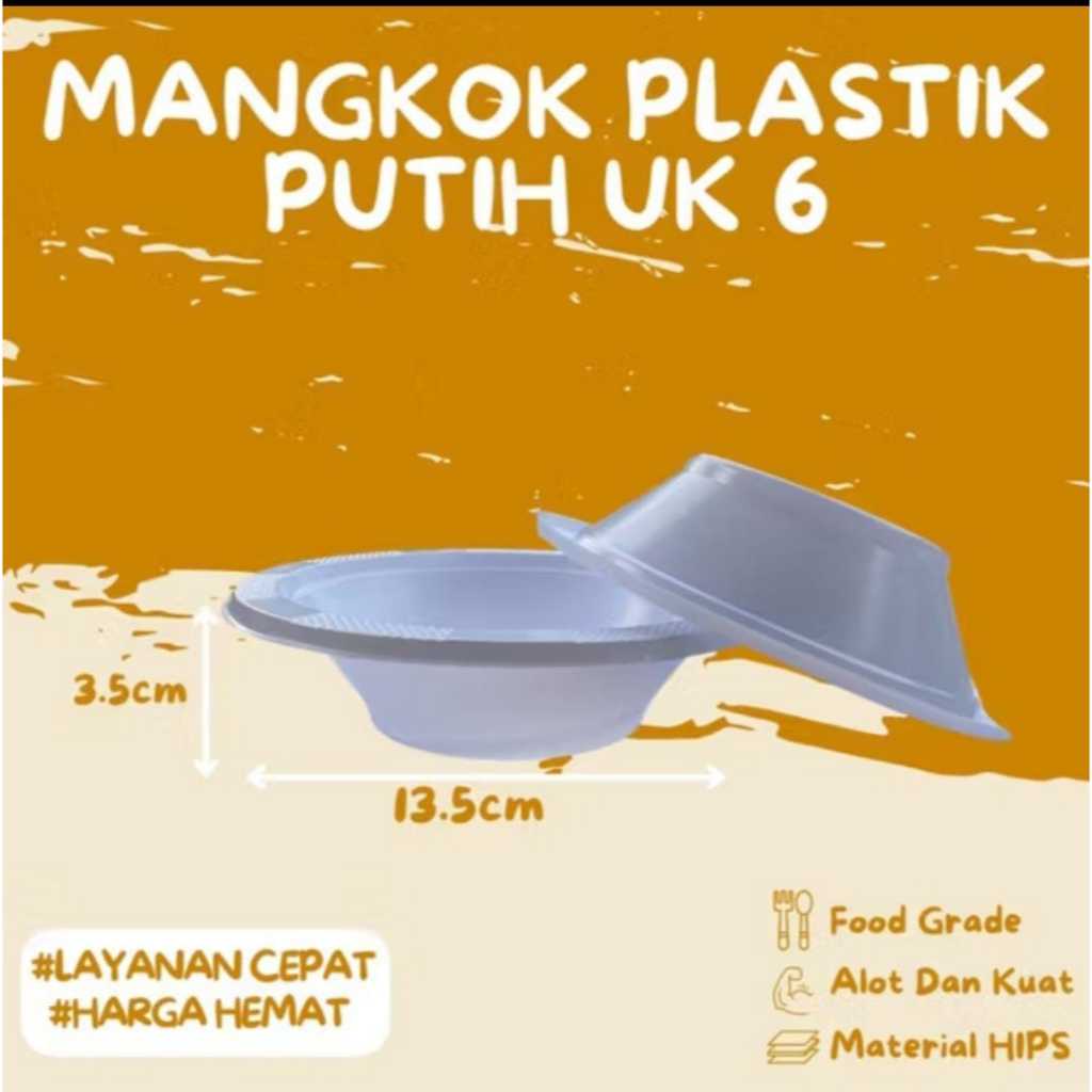 Mangkok Plastik Tebal Putih Bersih Cemerlang Mangkok M6 uk 6 M7 uk 7 Besar Per Pack Mangkok Makan Se