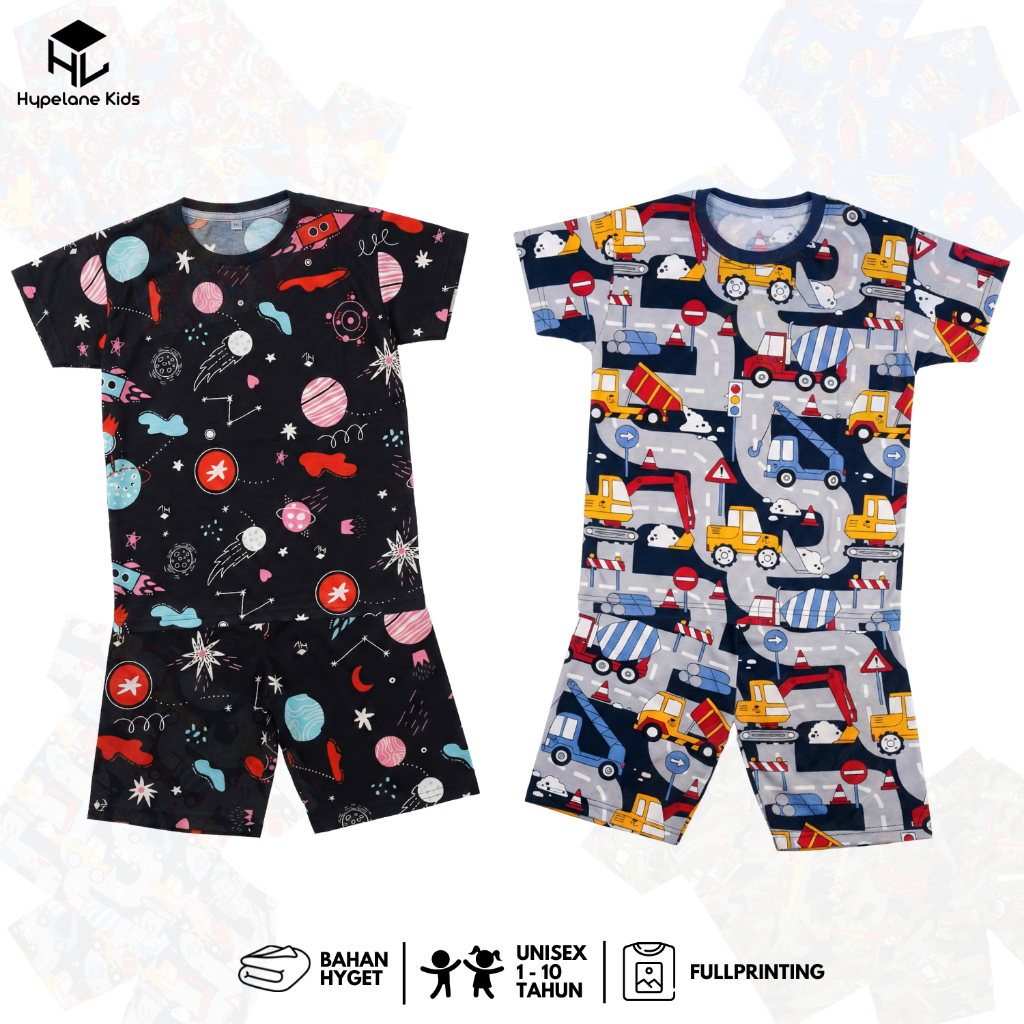 Baju Kaos Setelan Printing Anak Laki Laki Karakter Excavator Lucu Keren Umur 1 -10 Tahun Hypelane FP