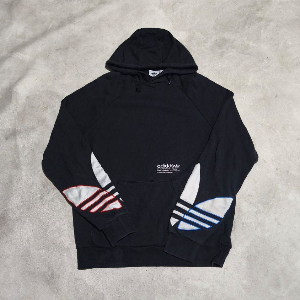 Sweater hoodie trofoil tricolor hitam