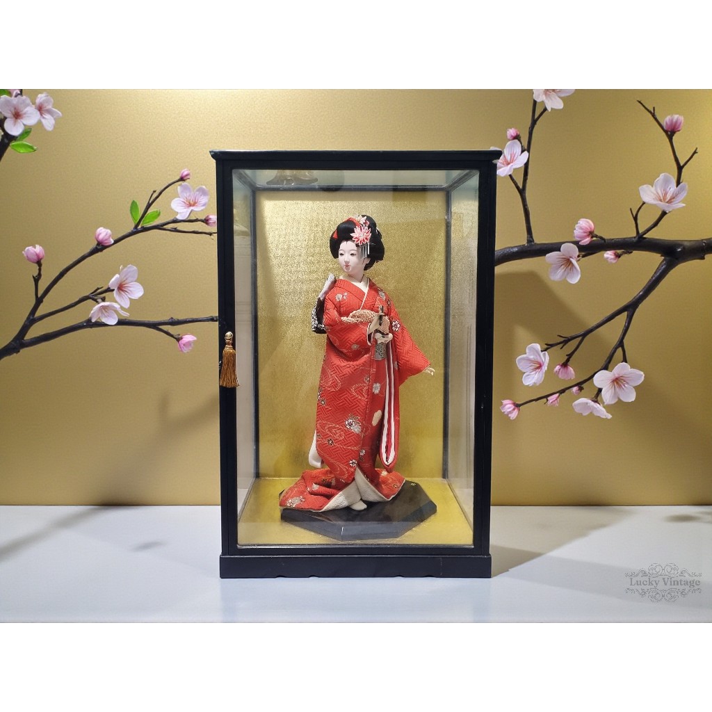 Vintage Japanese Geisha Doll In Glass - Pajangan Boneka Geisha Lawas