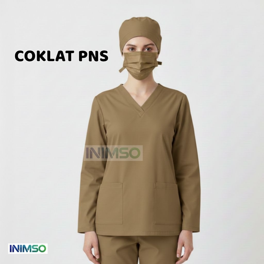 BAJU OKA BAHAN TOYOBO LENGAN PANJANG WARNA COKLAT PNS baju jaga baju ok baju oka perawat nakes dokte