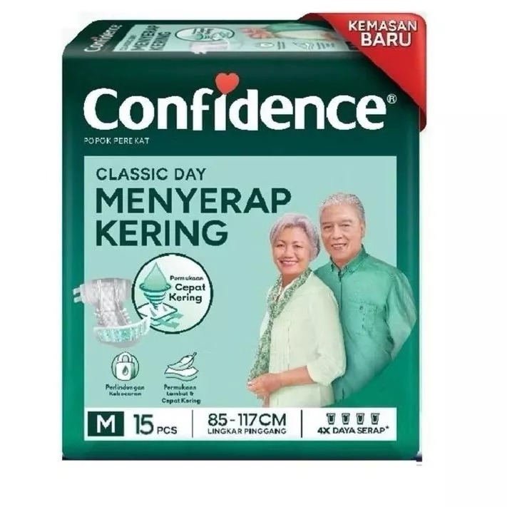 Confidence Popok Dewasa Perekat Classic Day Menyerap Kering M15 Pamper Perekat Tape Orang Tua Lansia