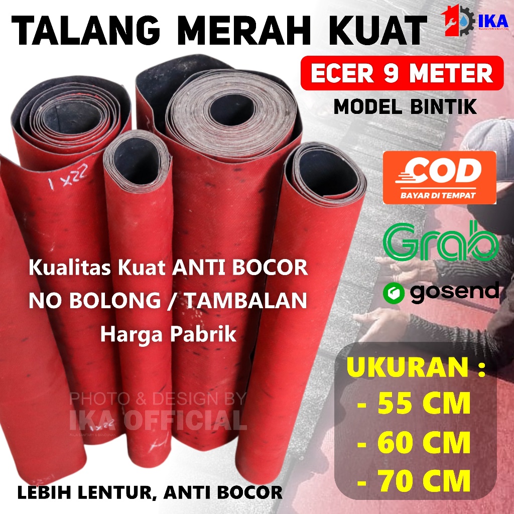 Karpet Talang Atap Eceran Merah-Hitam 55cm, 60cm , 70cm 90cm | Talang Karpet Per 9 meter / Karpet Ta