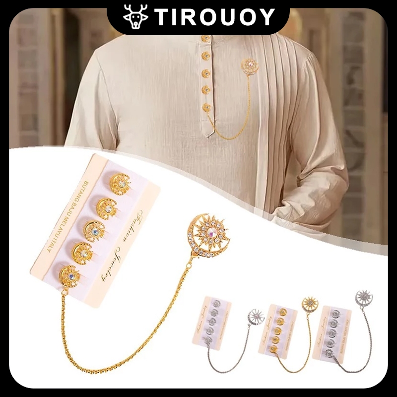 Butang Baju Melayu Pria Desain rantai bulan dan bintang klasik Kancing Baju Melayu Pria Set Anti Kar