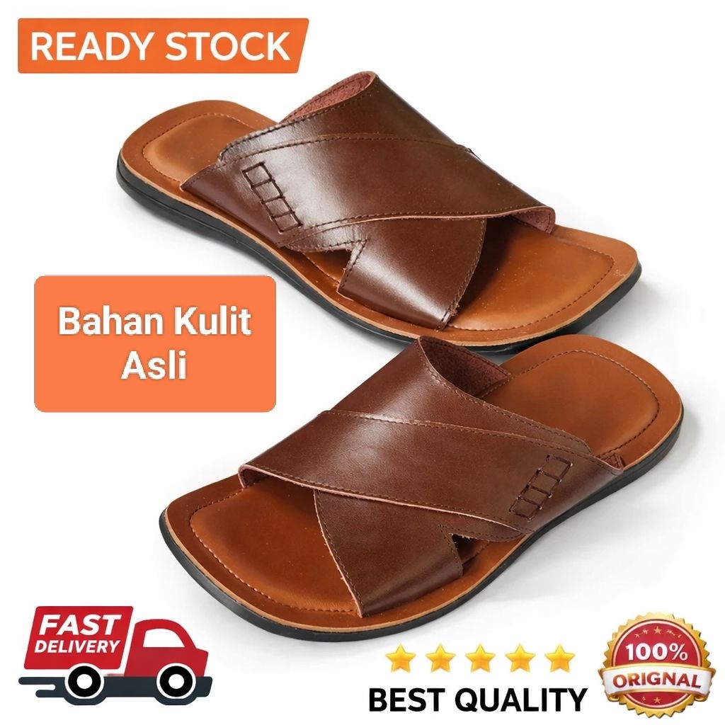 Sandal Kulit Asli Sandal slop Pria / Sandal kulit laki laki
