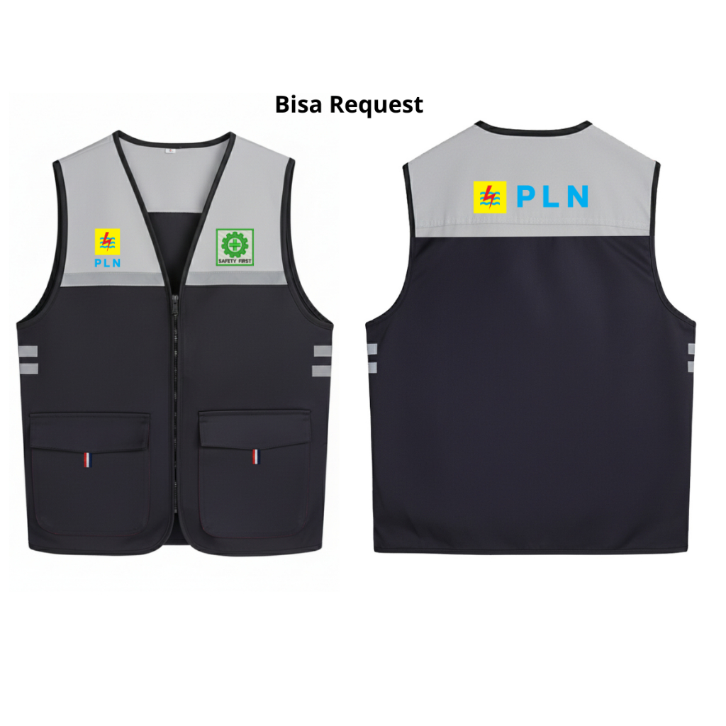 Rompi PLN Terbaru - Rompi Pria lapangan PLN Safety K3- Rompi List Kombinasi,Bisa Request Logo